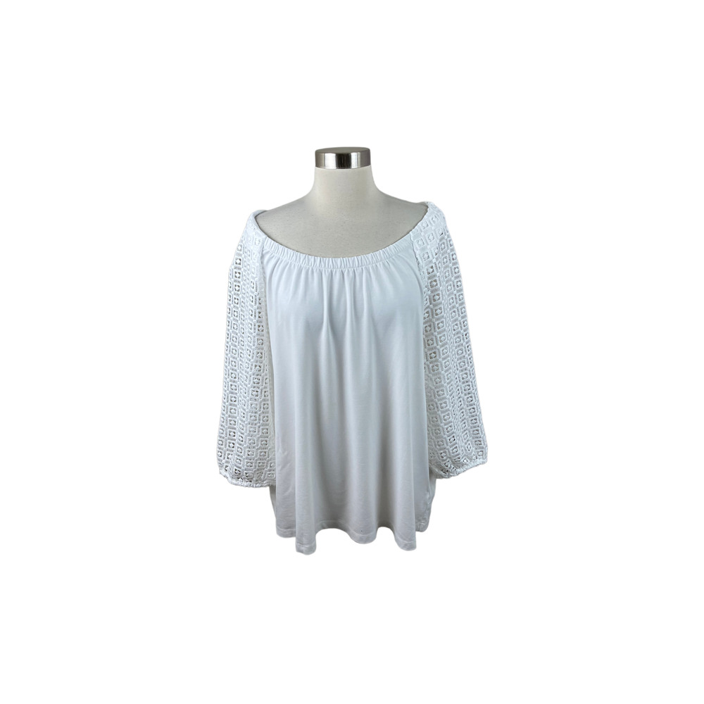 Talbots 3X White Off Shoulder Jersey Knit Crochet Sleeve Top